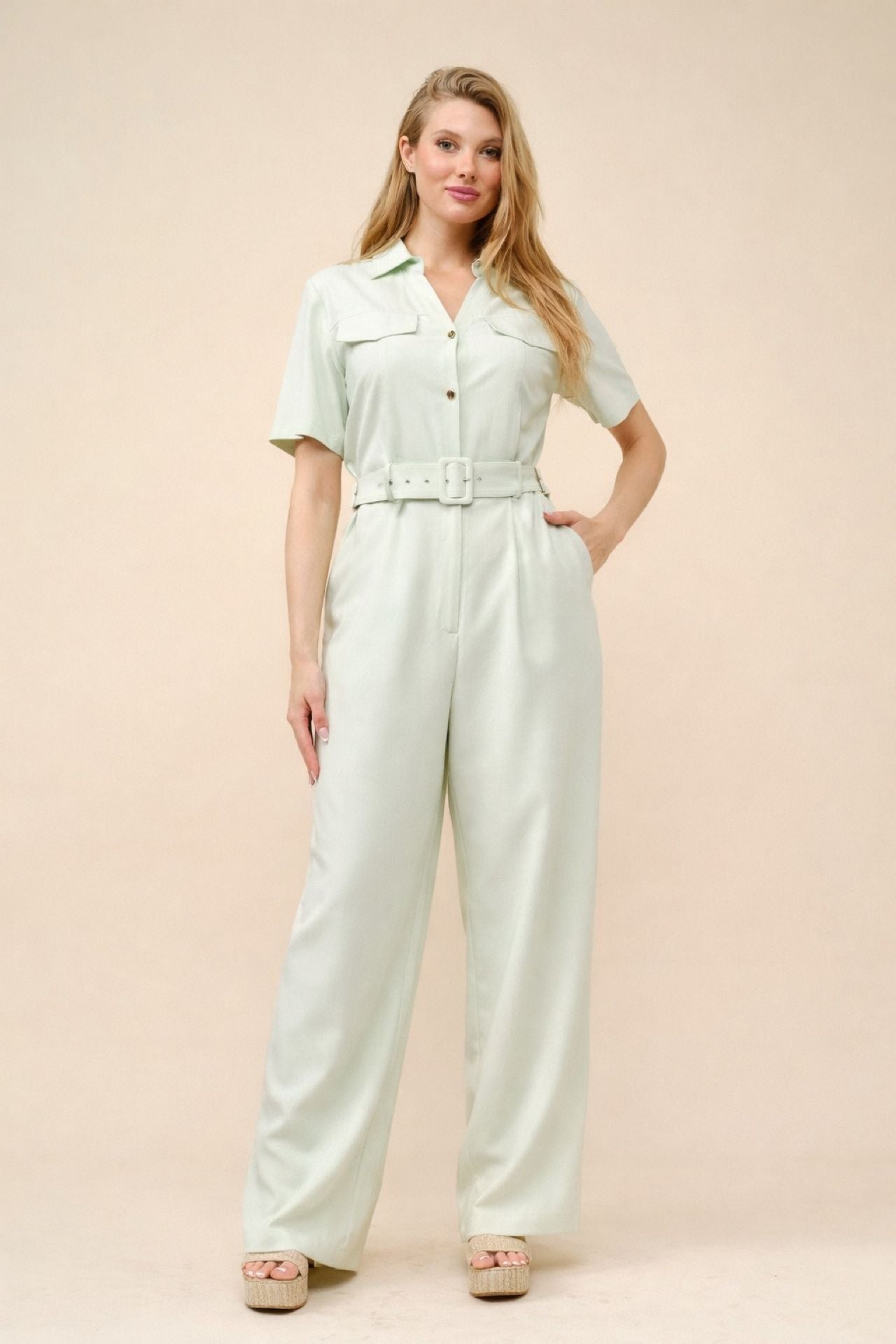 TCS2682- Button-Front Jumpsuit/ Pre-packed: S(2) – M(2) – L(2) – 6pcs