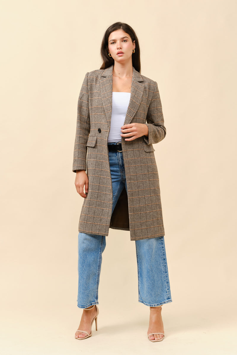 Plaid Notched Coat