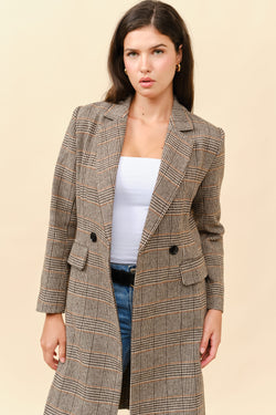 Plaid Notched Coat