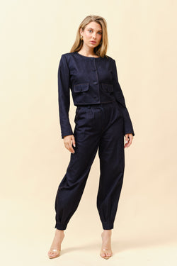 Denim Cropped Jacket & Pants Set