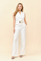 TCS0145- Sleeveless Notched Lapel Wide-Leg Jumpsuit with Belt/ Pre-packed: S(2) – M(2) – L(2) – 6pcs