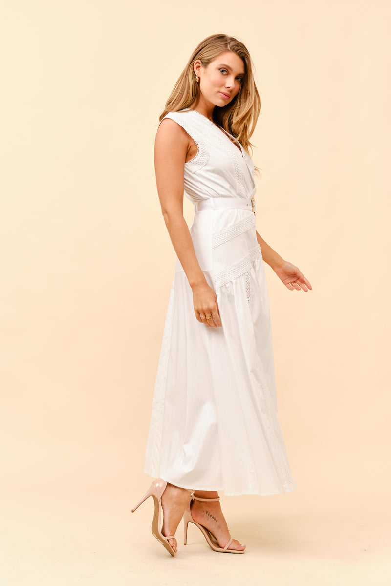 Detailed Sleeveless Belted Dress