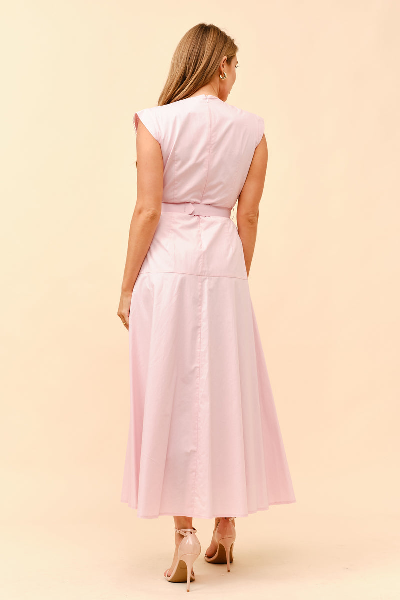 Detailed Sleeveless Belted Dress