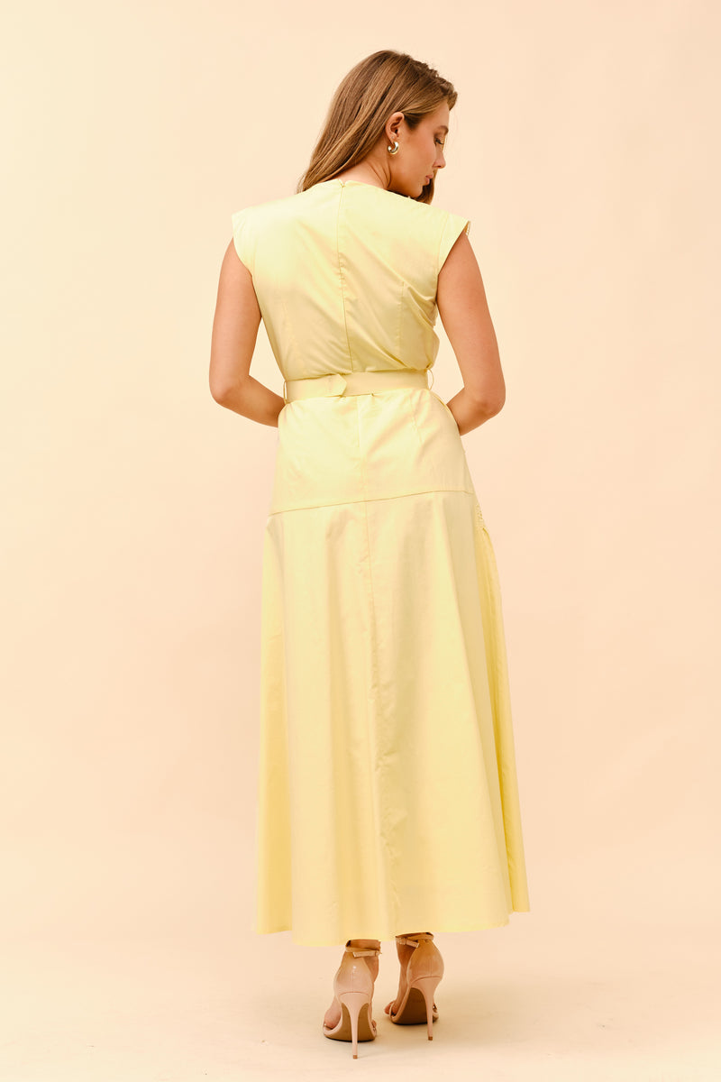 Detailed Sleeveless Belted Dress