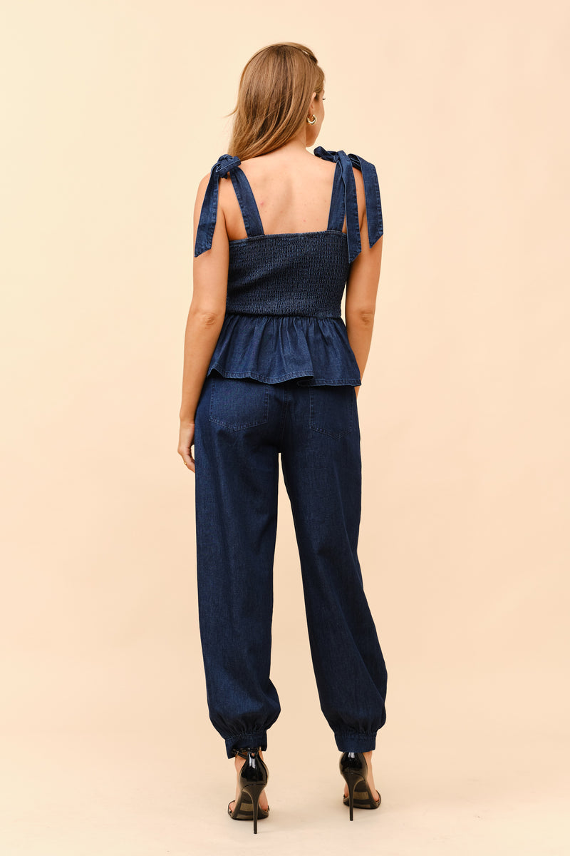 Smocked with Tie-Shoulder Top and Pants Set