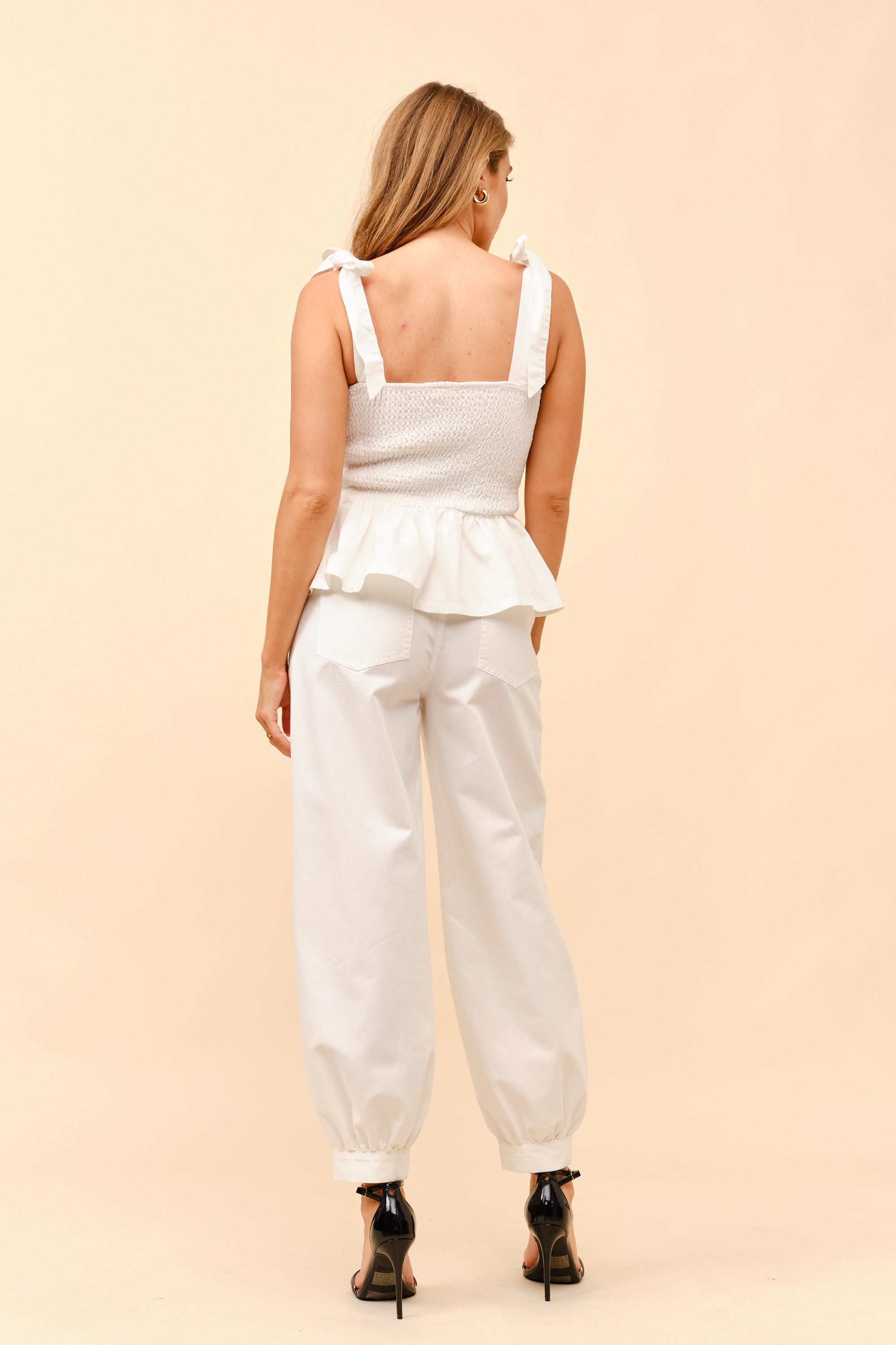 TCS2830- Smocked with Tie-Shoulder Top and Pants Set/ Pre-packed: S(2) – M(2) – L(2) – 6pcs