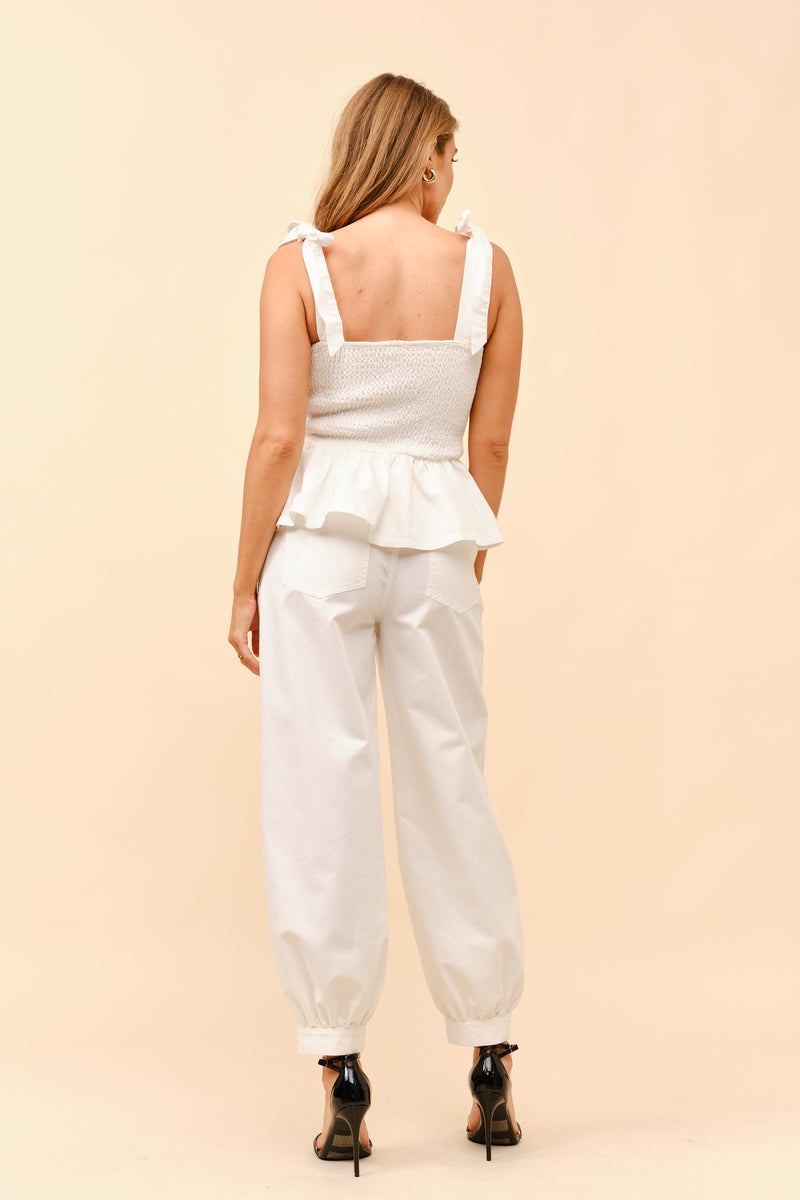 Smocked with Tie-Shoulder Top and Pants Set