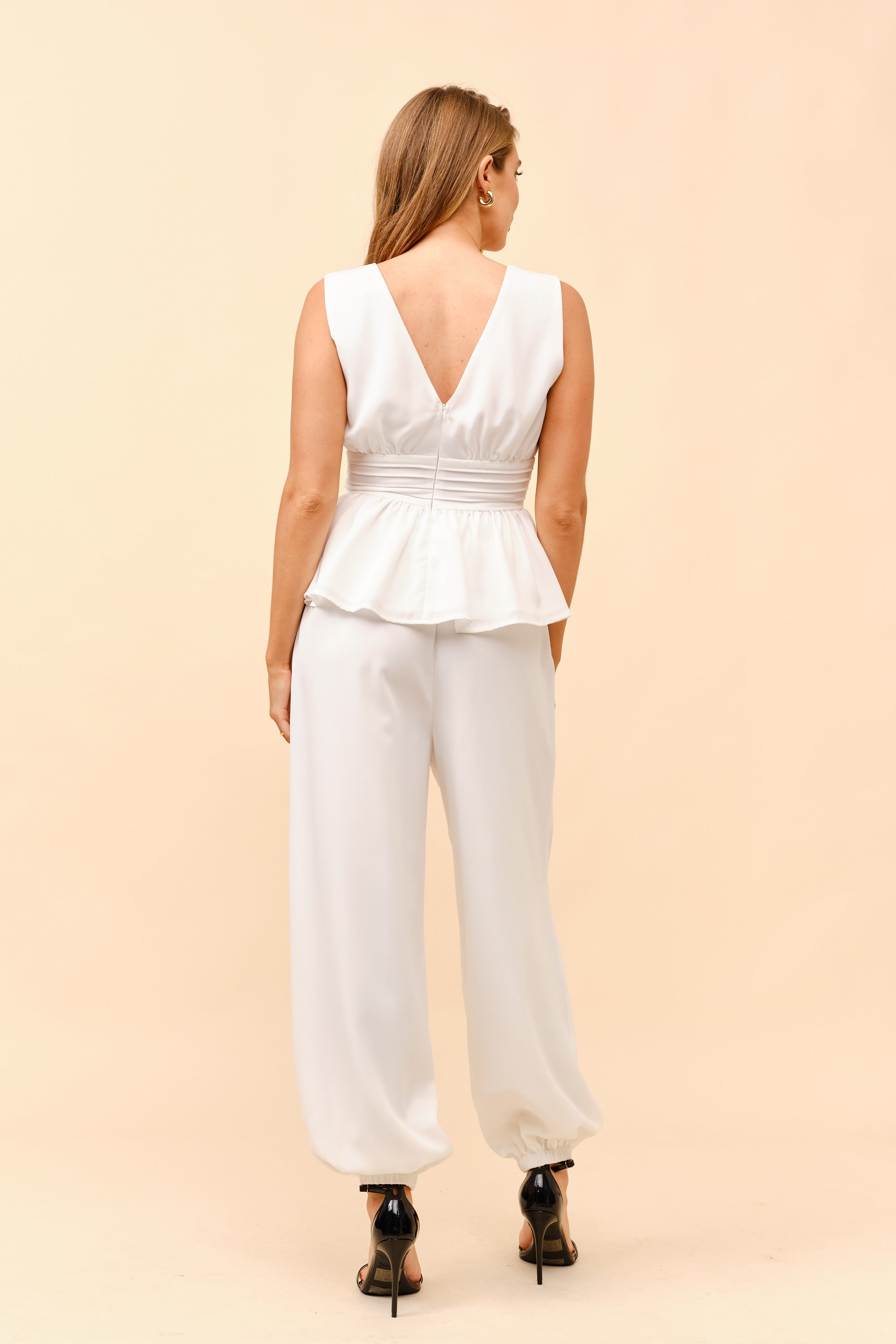 TCS2846- Sleeveless Peplum Top with Pants Set/ Pre-packed: S(2) – M(2) – L(2) – 6pcs