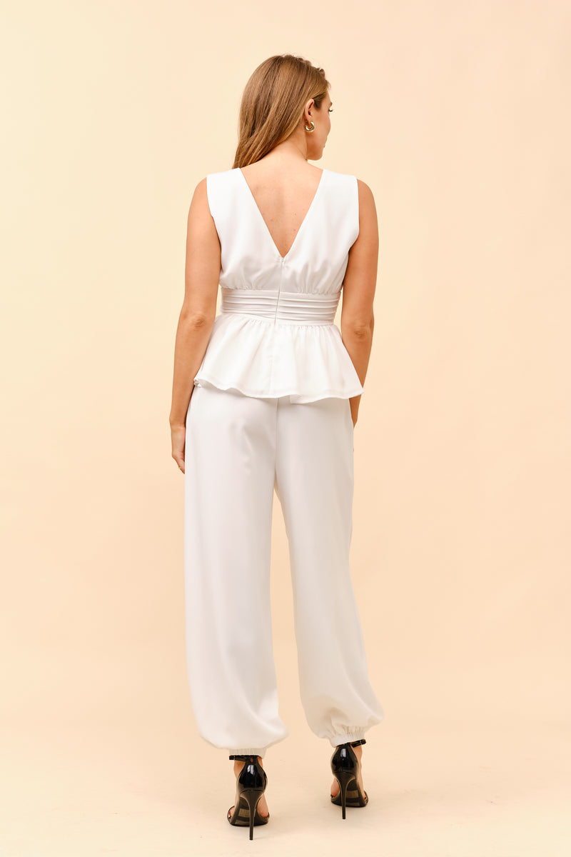 TCS2846- Sleeveless Peplum Top with Pants Set