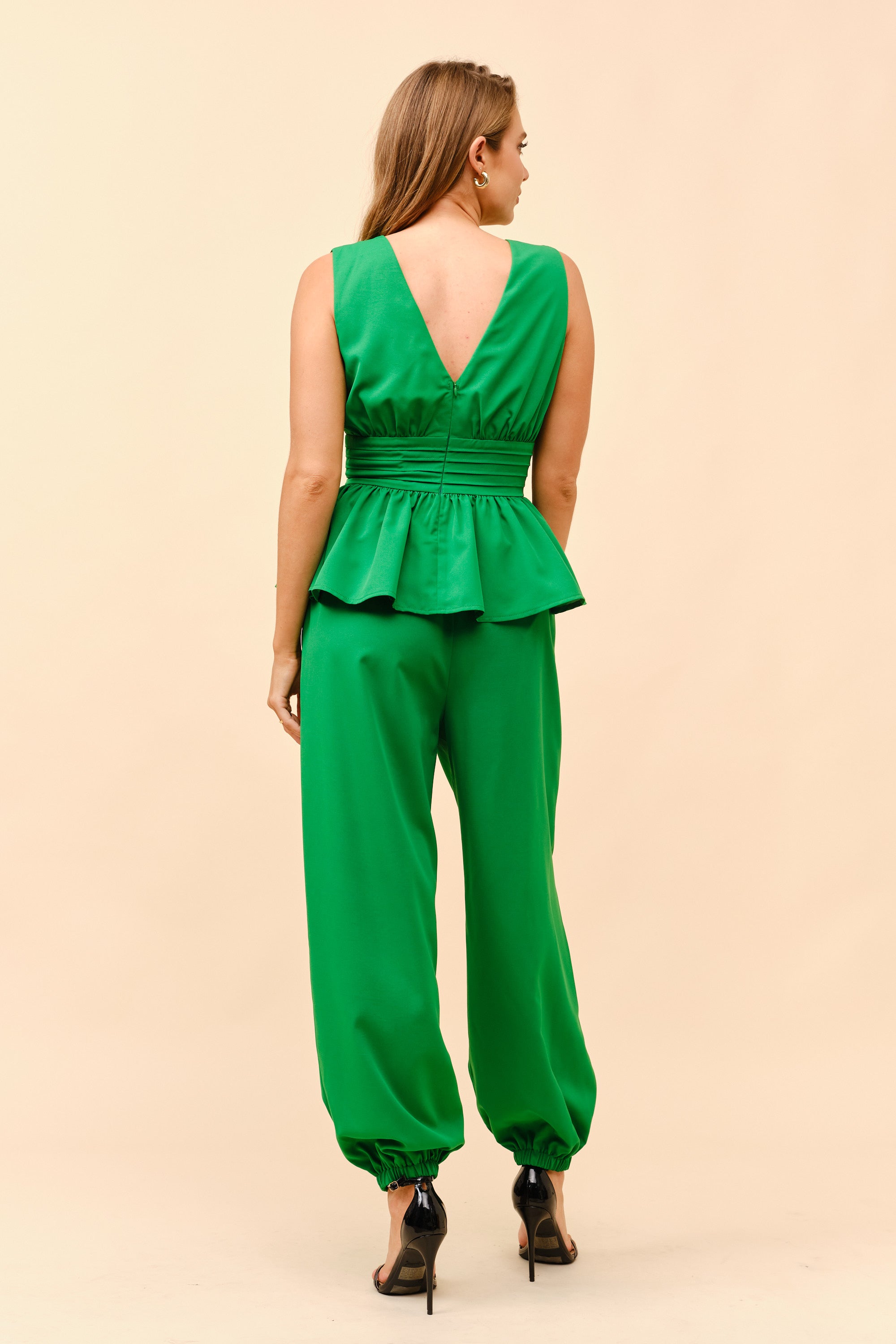 TCS2846- Sleeveless Peplum Top with Pants Set/ Pre-packed: S(2) – M(2) – L(2) – 6pcs