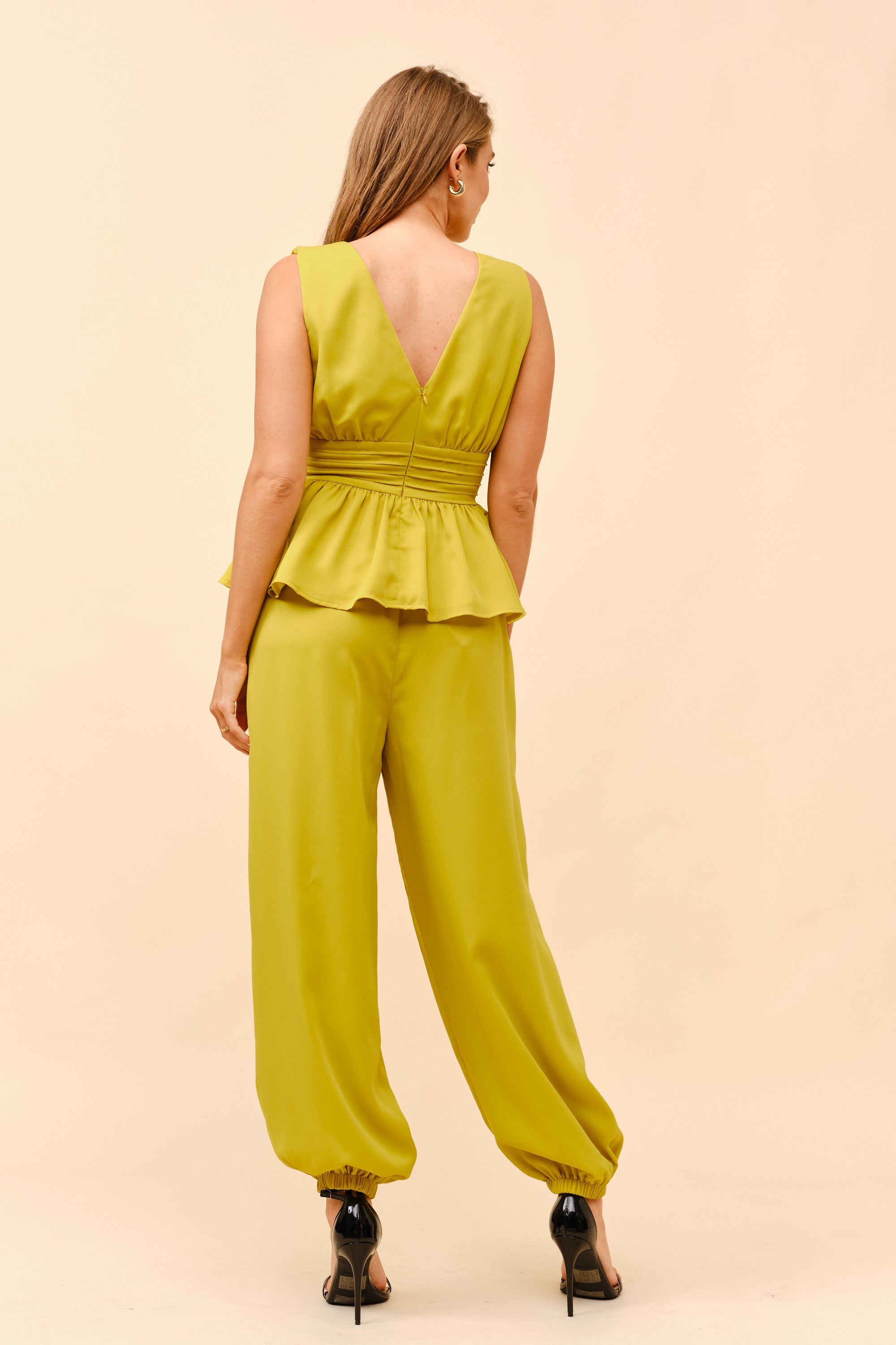 TCS2846- Sleeveless Peplum Top with Pants Set/ Pre-packed: S(2) – M(2) – L(2) – 6pcs