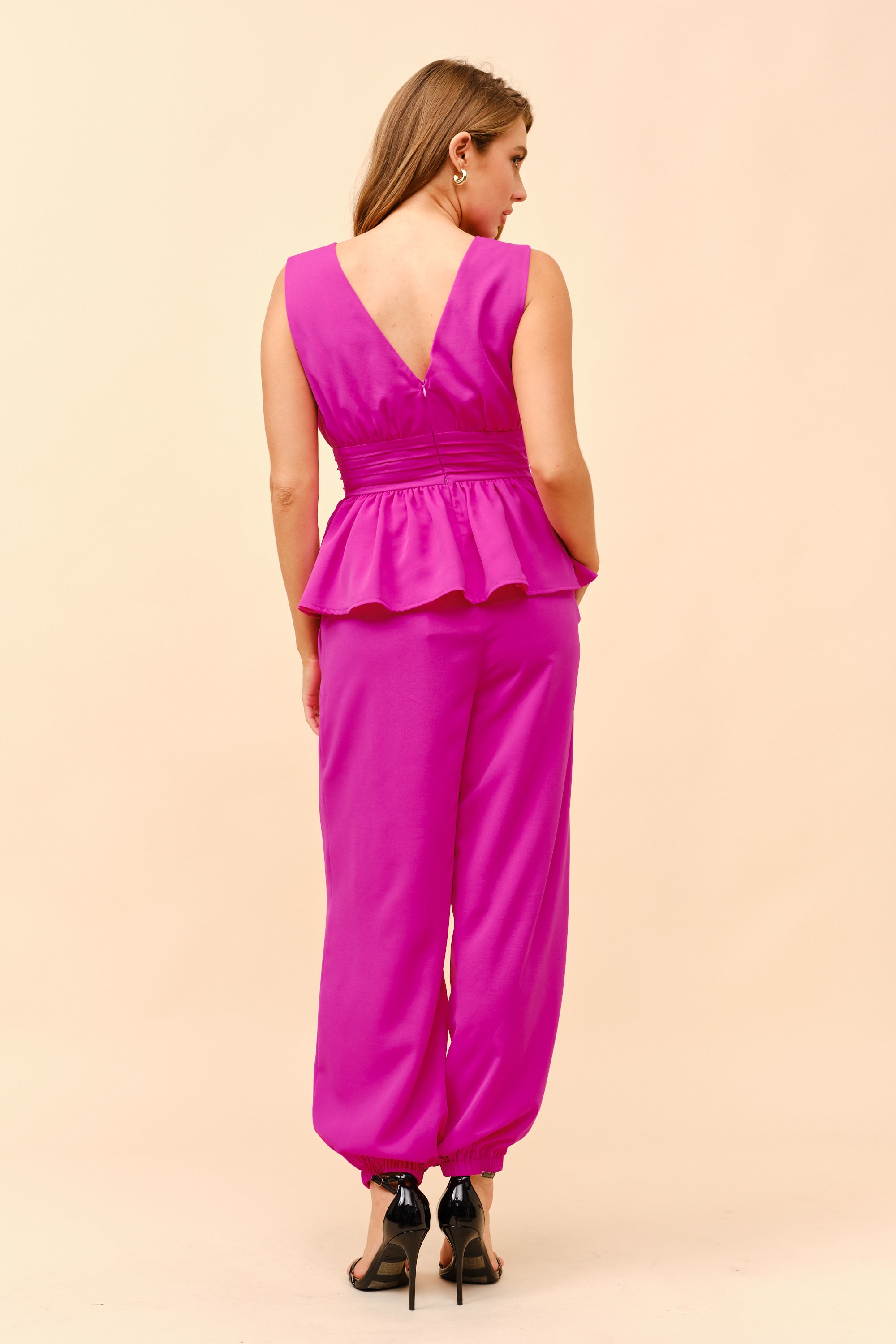TCS2846- Sleeveless Peplum Top with Pants Set/ Pre-packed: S(2) – M(2) – L(2) – 6pcs