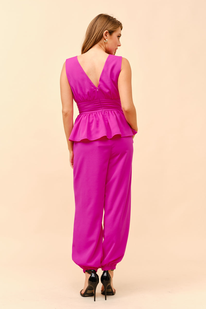 TCS2846- Sleeveless Peplum Top with Pants Set