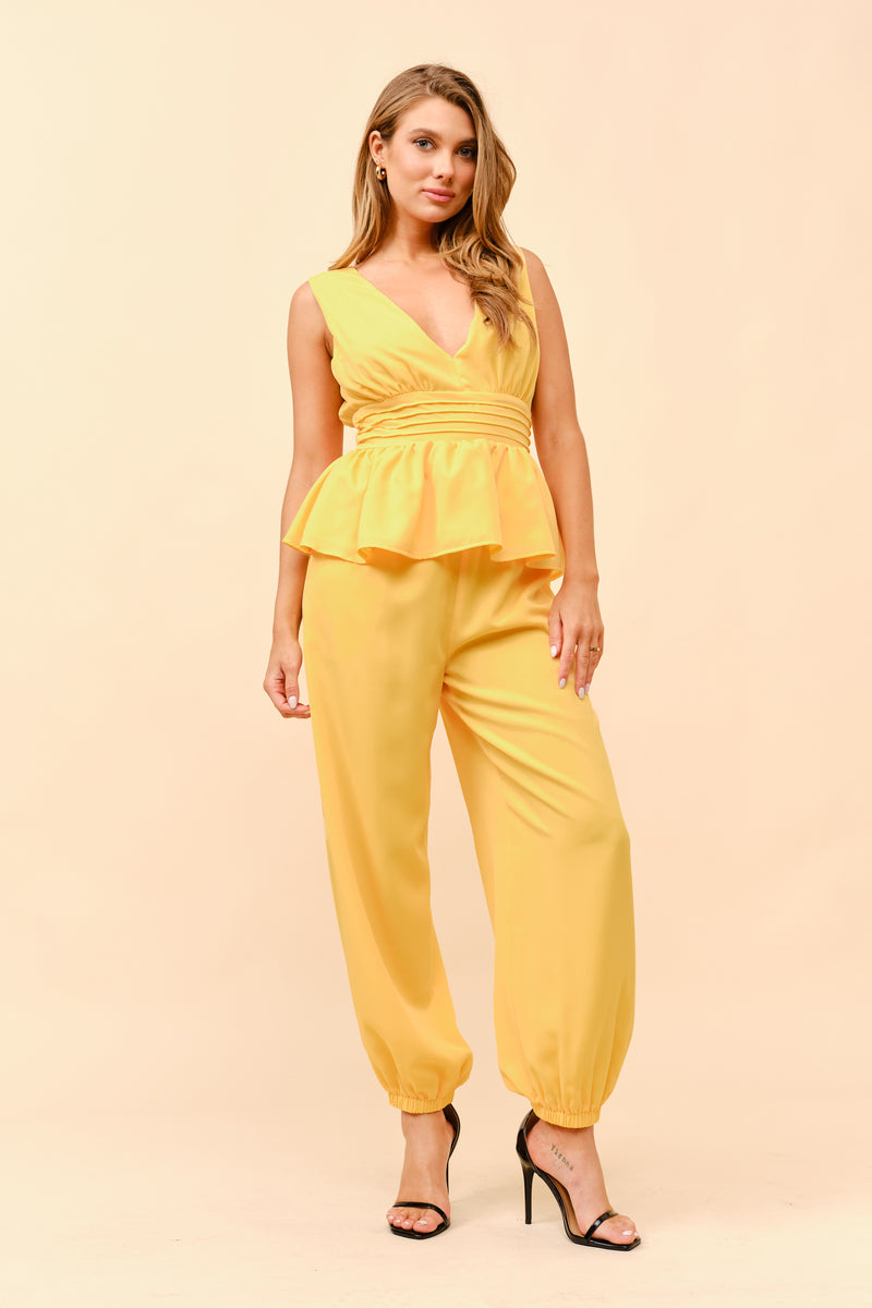 TCS2846- Sleeveless Peplum Top with Pants Set
