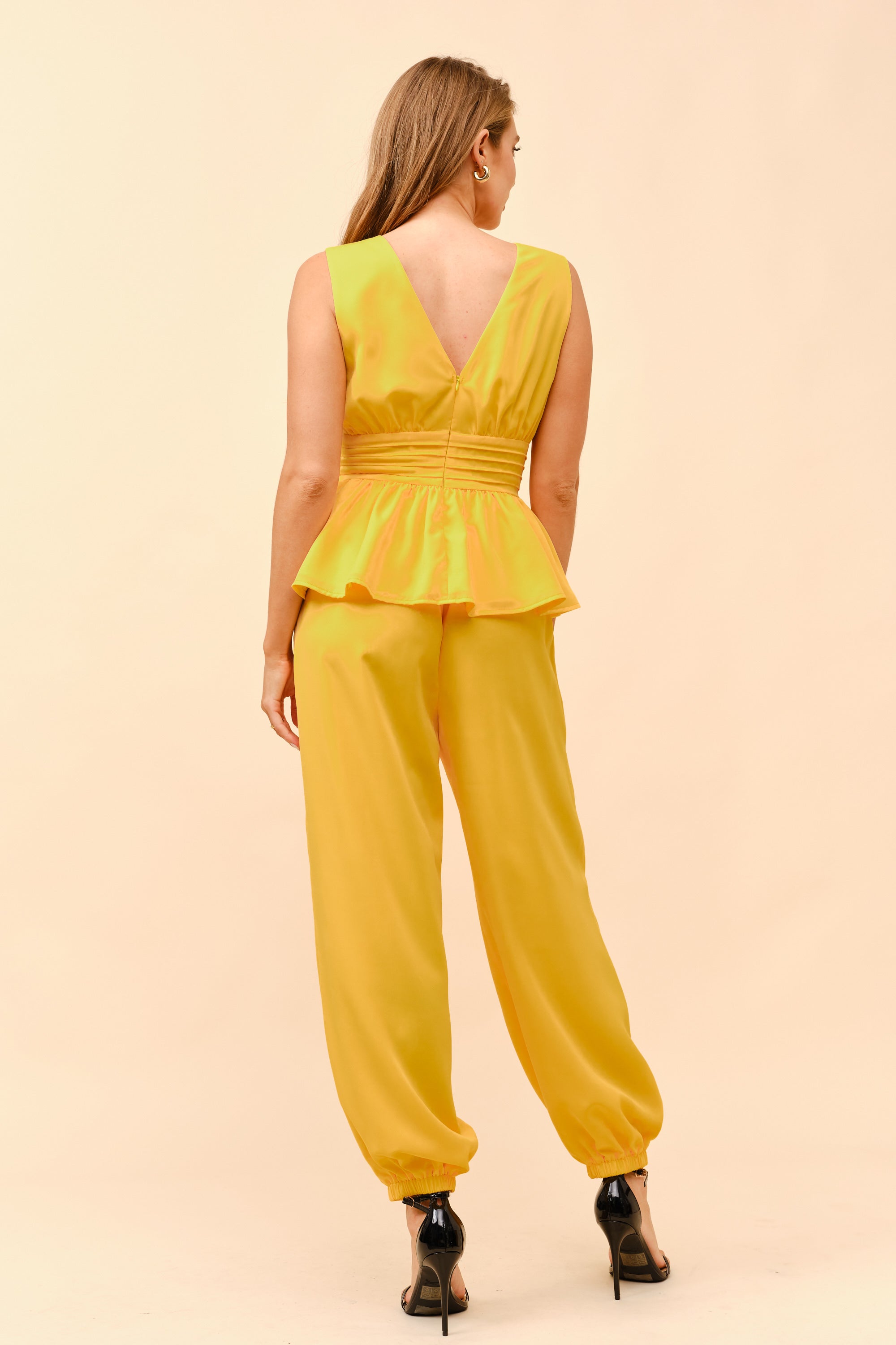 TCS2846- Sleeveless Peplum Top with Pants Set/ Pre-packed: S(2) – M(2) – L(2) – 6pcs