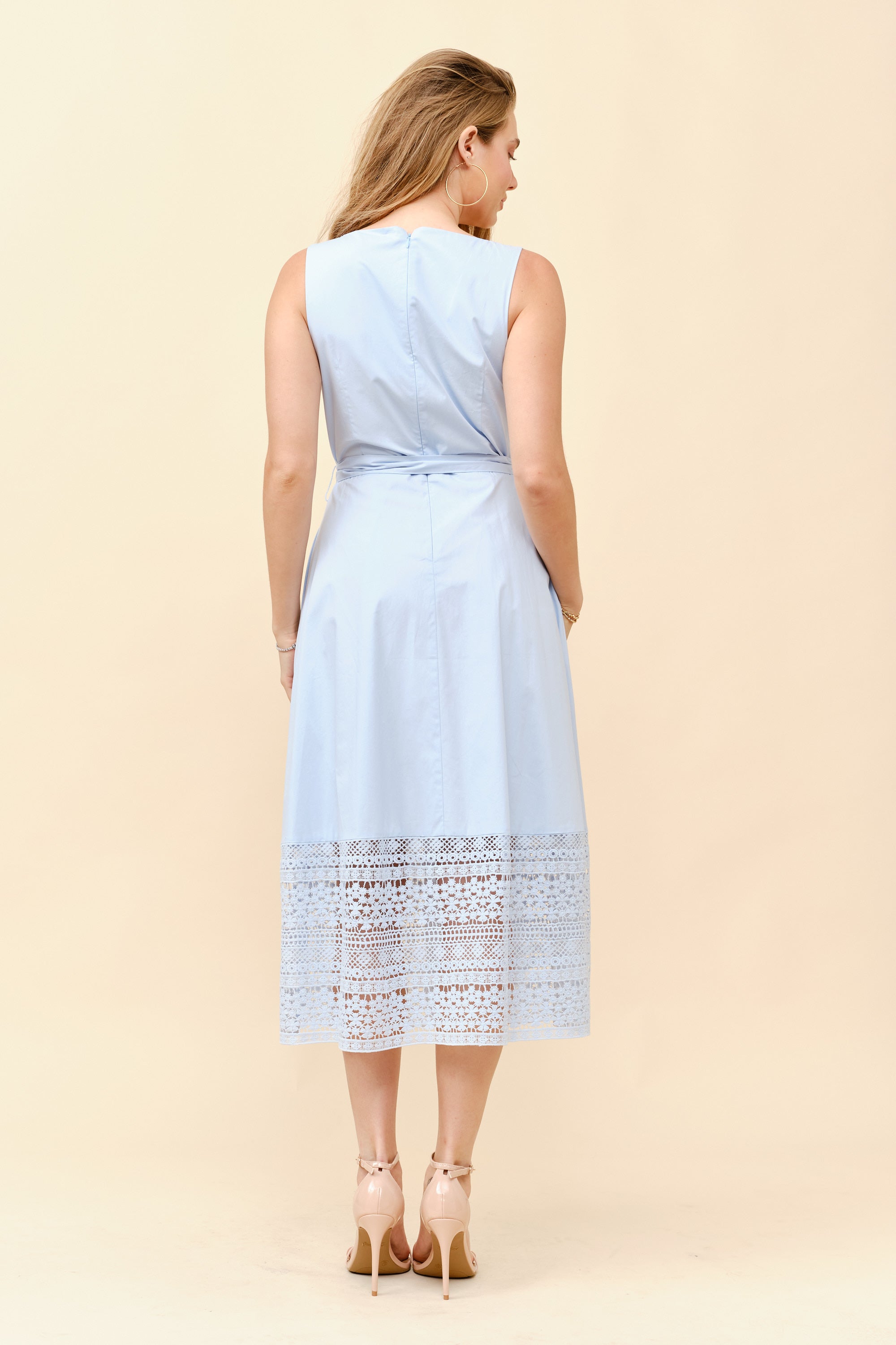 TCS2917- Sleeveless Square Neck Midi Dress with Eyelet Lace Hem/ Pre-packed: S(2) – M(2) – L(2) – 6pcs