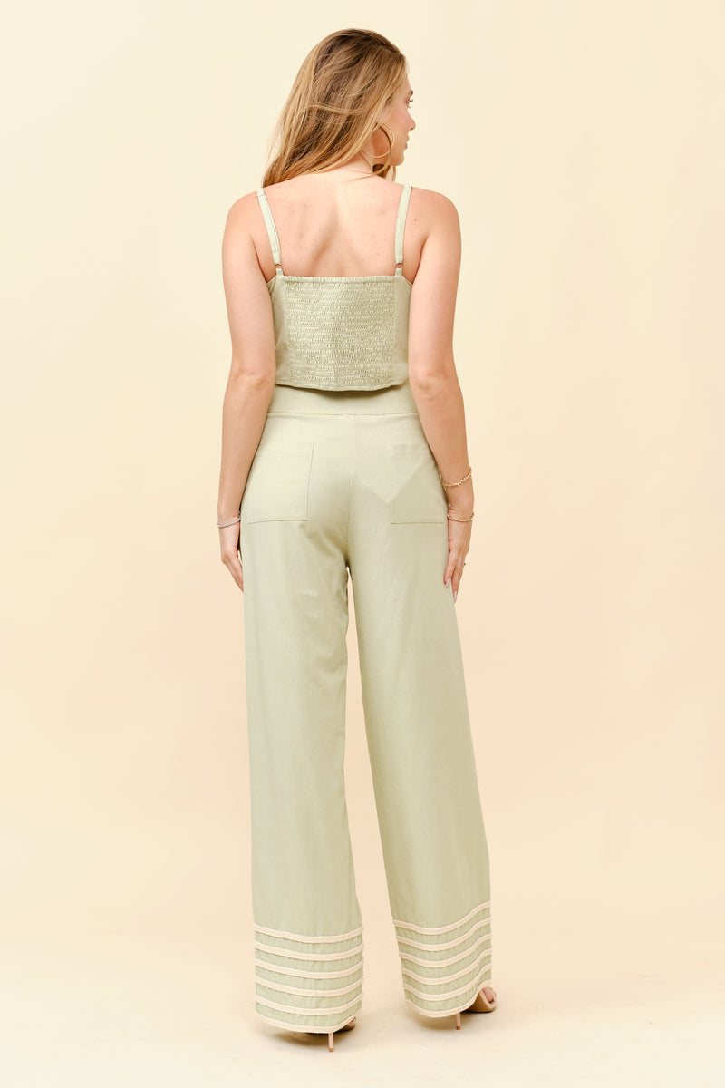 TCS2918- Boho Chic Embroidered Crop Top and Wide Leg Pants Set