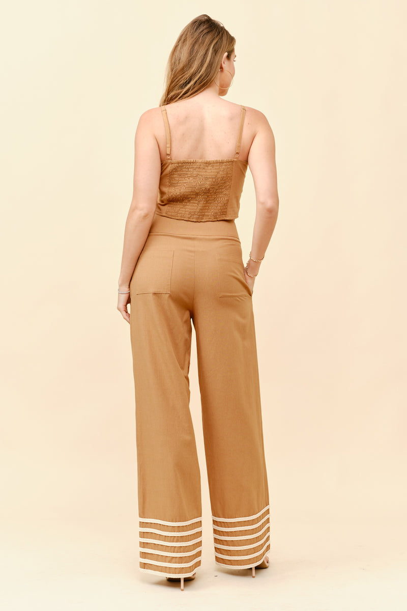 TCS2918- Boho Chic Embroidered Crop Top and Wide Leg Pants Set