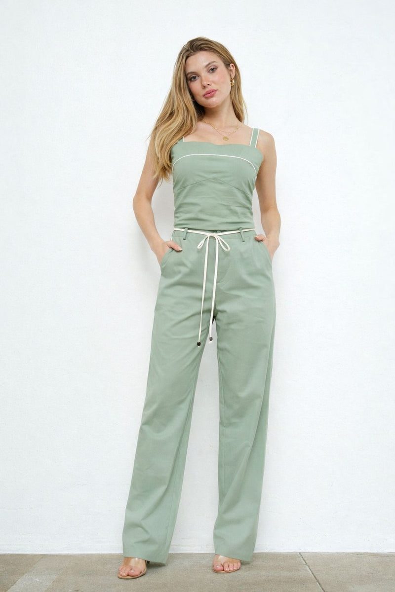 TCS2919- Piped Crop Top & Trouser Set