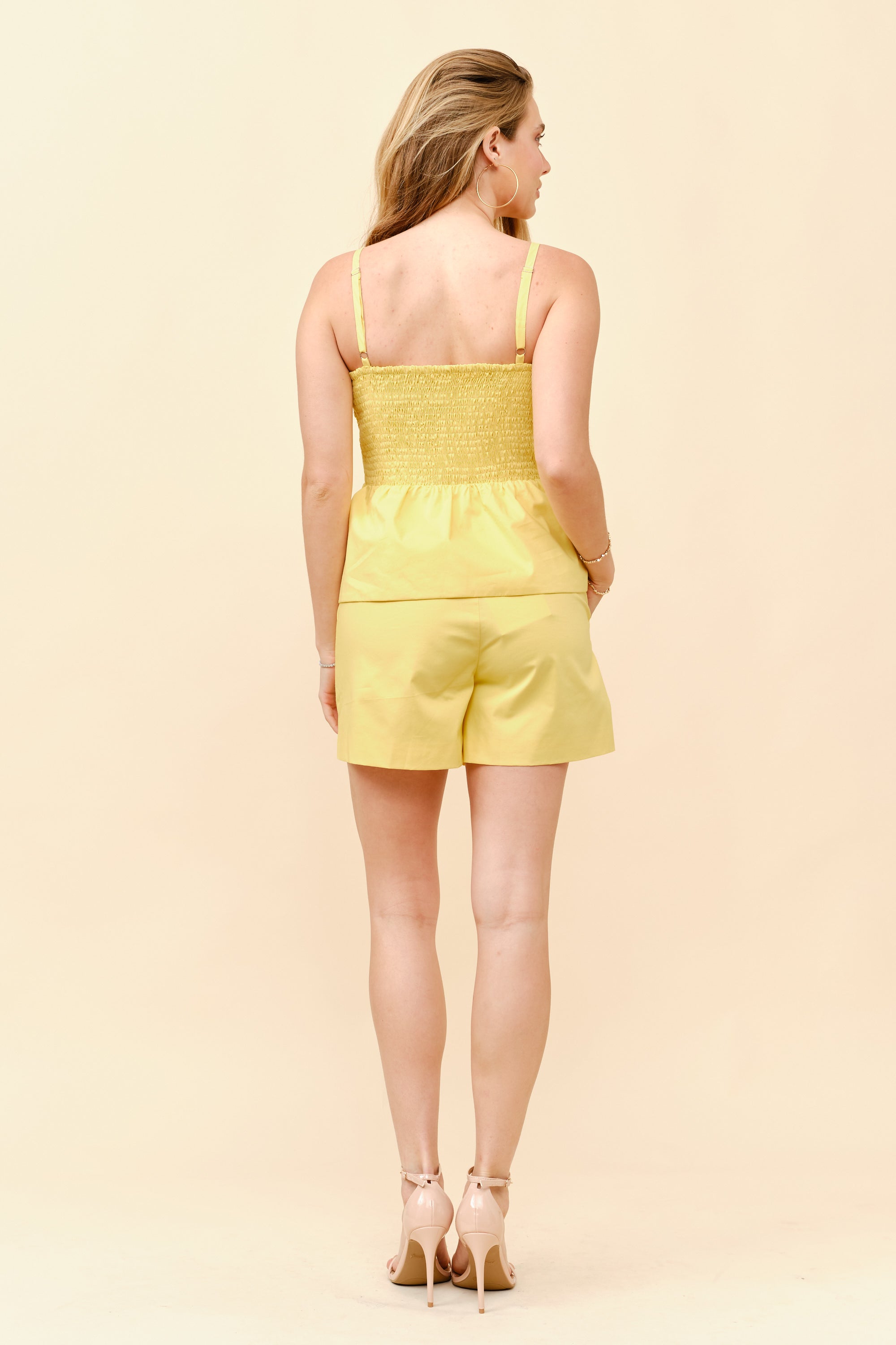 TCS2920- Lace-Overlay Peplum Camisole and Tailored Shorts Set/ Pre-packed: S(2) – M(2) – L(2) – 6pcs