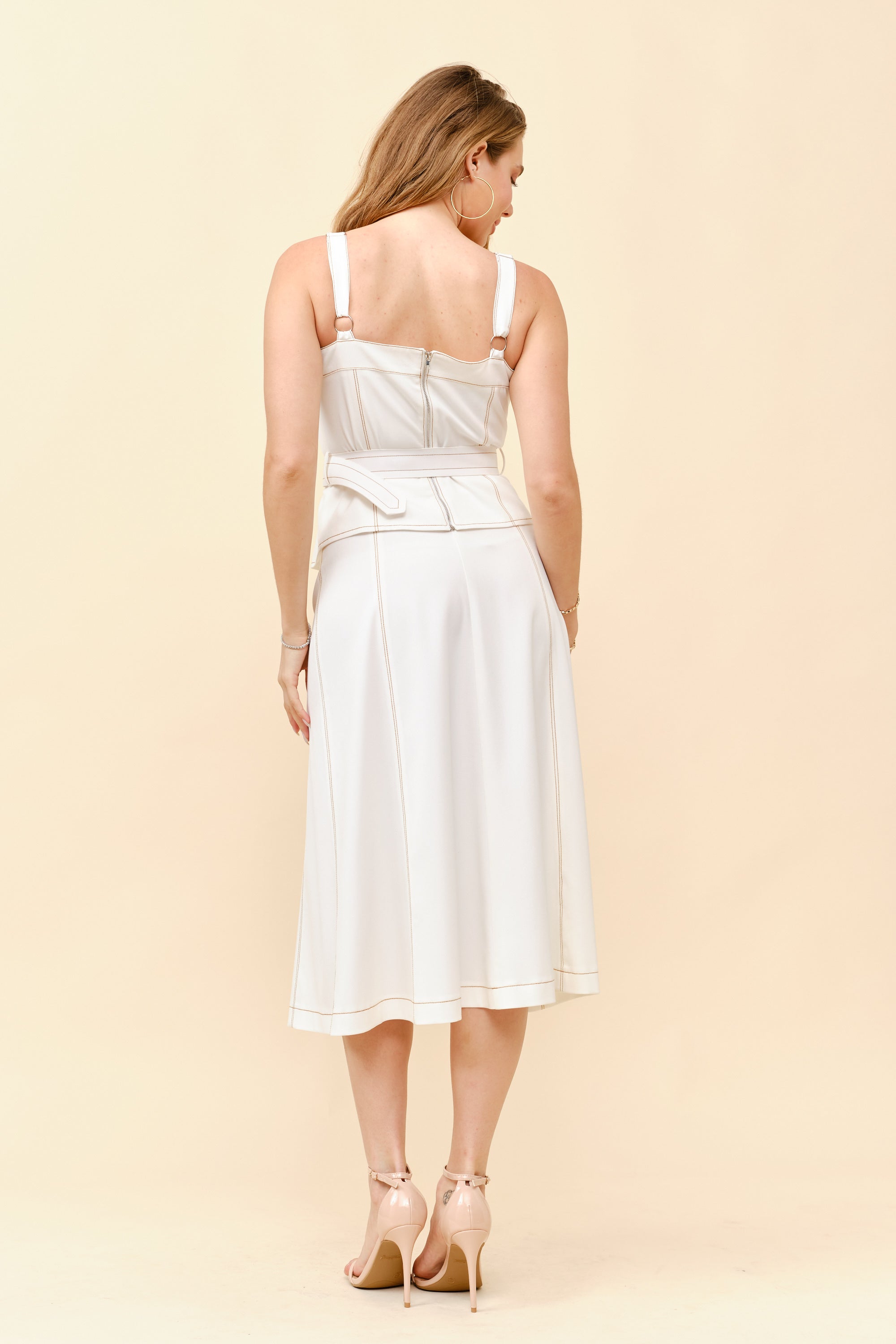 TCS2925- Belted Peplum Top and Paneled Midi Skirt Set/ Pre-packed: S(2) – M(2) – L(2) – 6pcs
