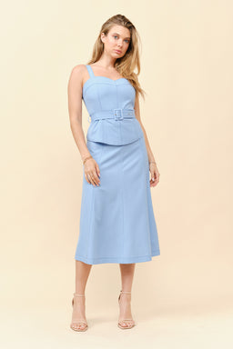 TCS2925- Belted Peplum Top and Paneled Midi Skirt Set/ Pre-packed: S(2) – M(2) – L(2) – 6pcs