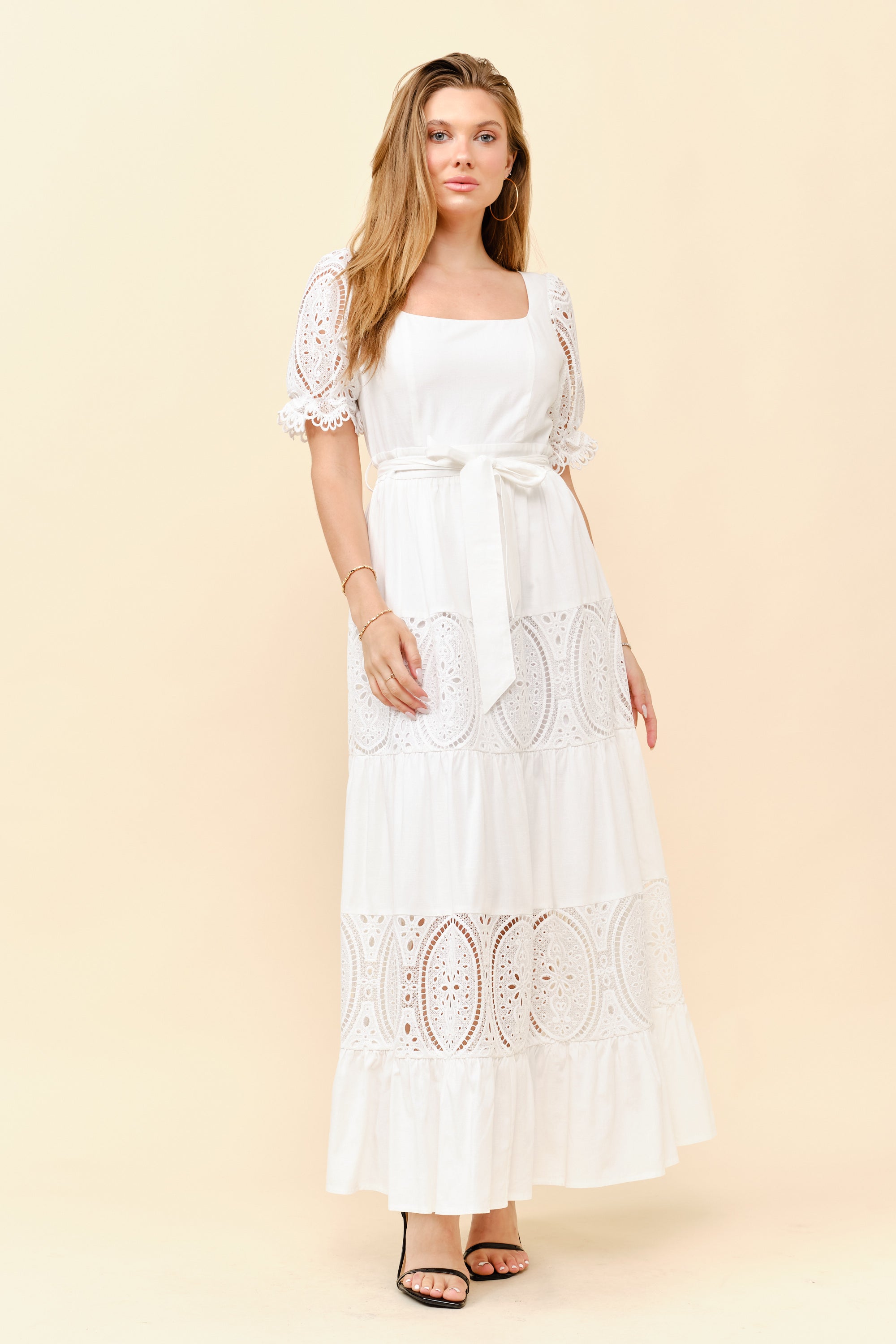 TCS2926- Flowy silhouette with a self-tie waist belt/ Pre-packed: S(2) – M(2) – L(2) – 6pcs