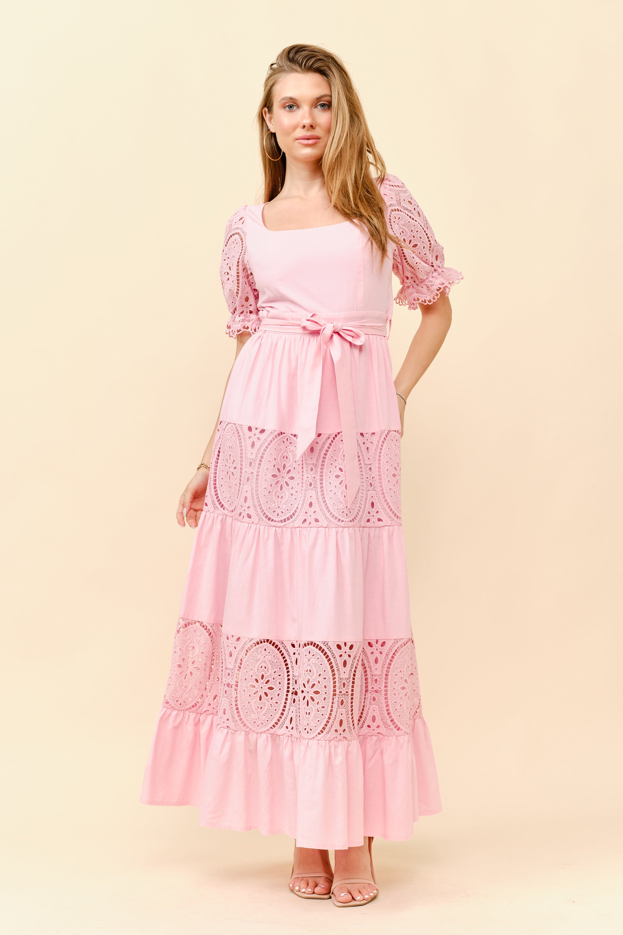 TCS2926- Flowy silhouette with a self-tie waist belt/ Pre-packed: S(2) – M(2) – L(2) – 6pcs