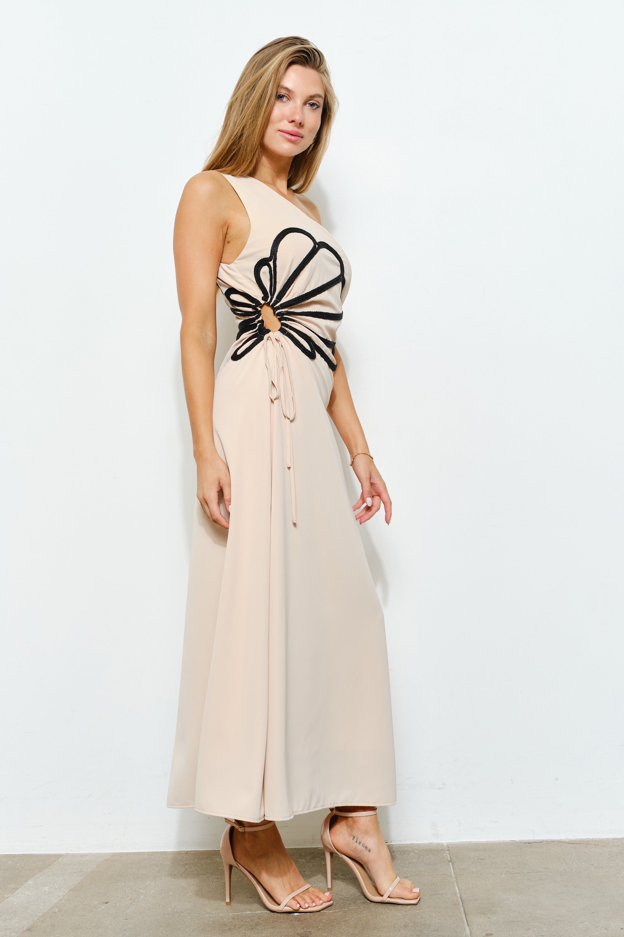 TCS2936 - One-Shoulder Maxi Dress with Floral Cut-Out Detail/ Pre-packed: S(2) – M(2) – L(2) – 6pcs