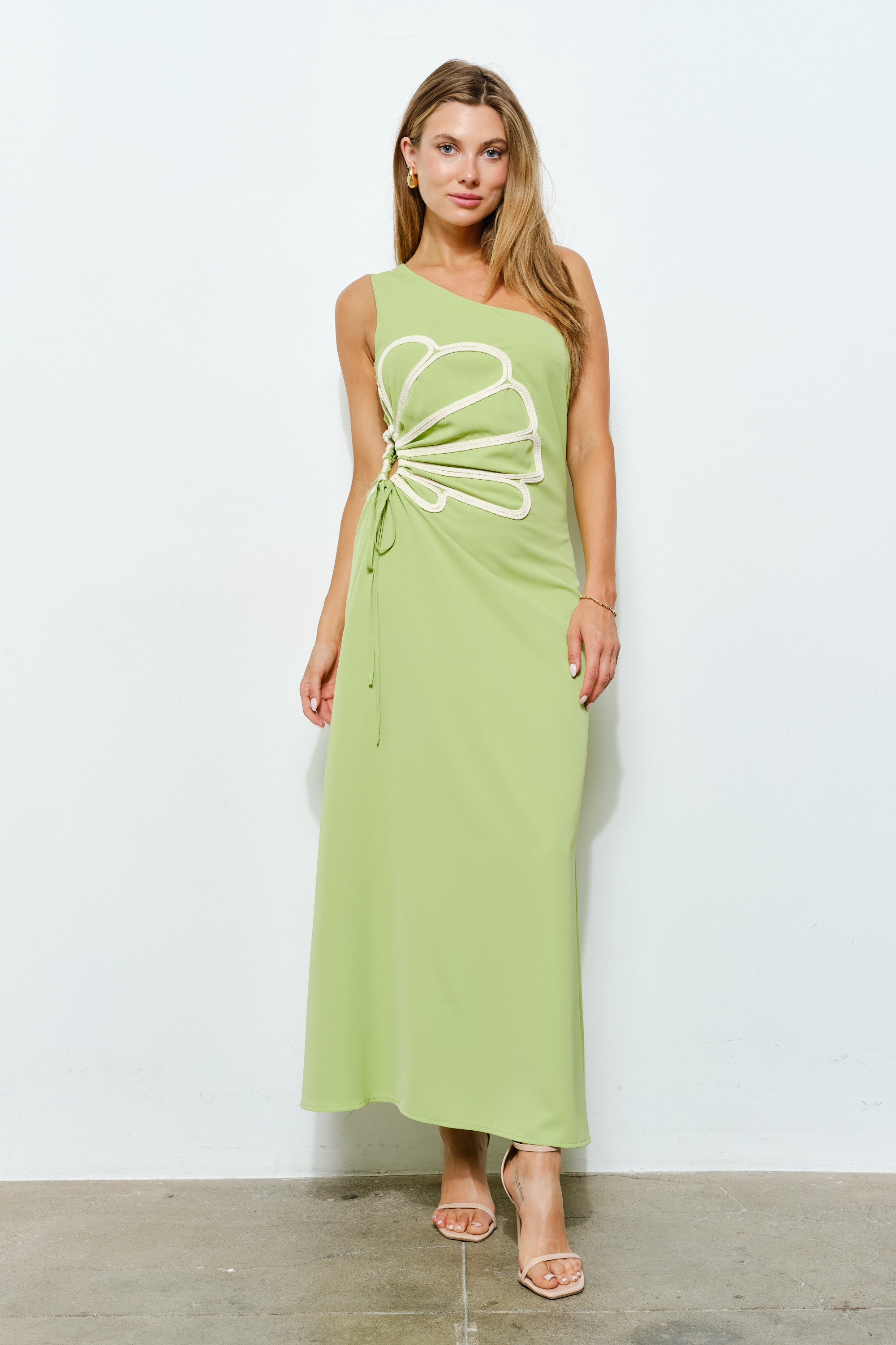 TCS2936 - One-Shoulder Maxi Dress with Floral Cut-Out Detail/ Pre-packed: S(2) – M(2) – L(2) – 6pcs