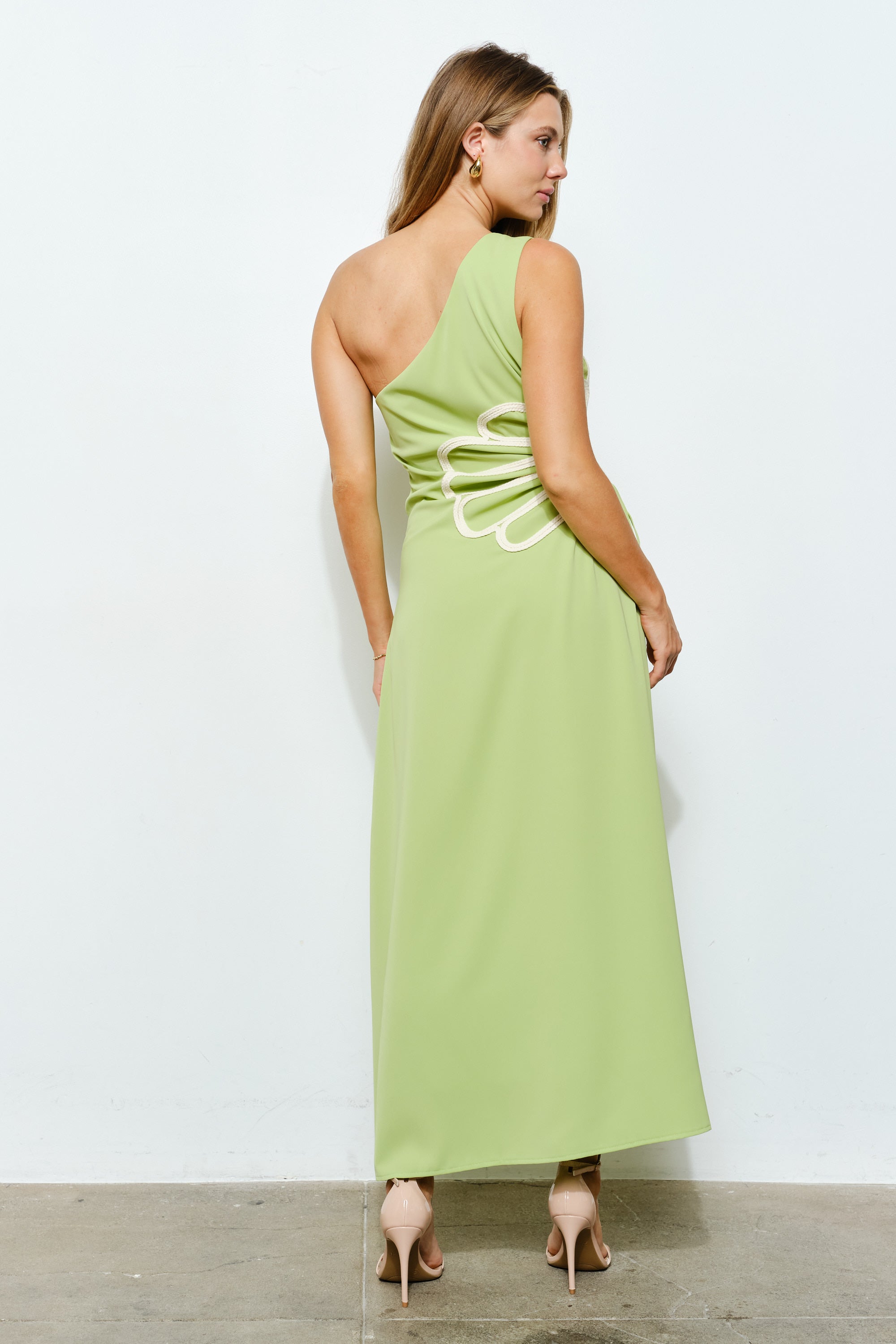 TCS2936 - One-Shoulder Maxi Dress with Floral Cut-Out Detail/ Pre-packed: S(2) – M(2) – L(2) – 6pcs