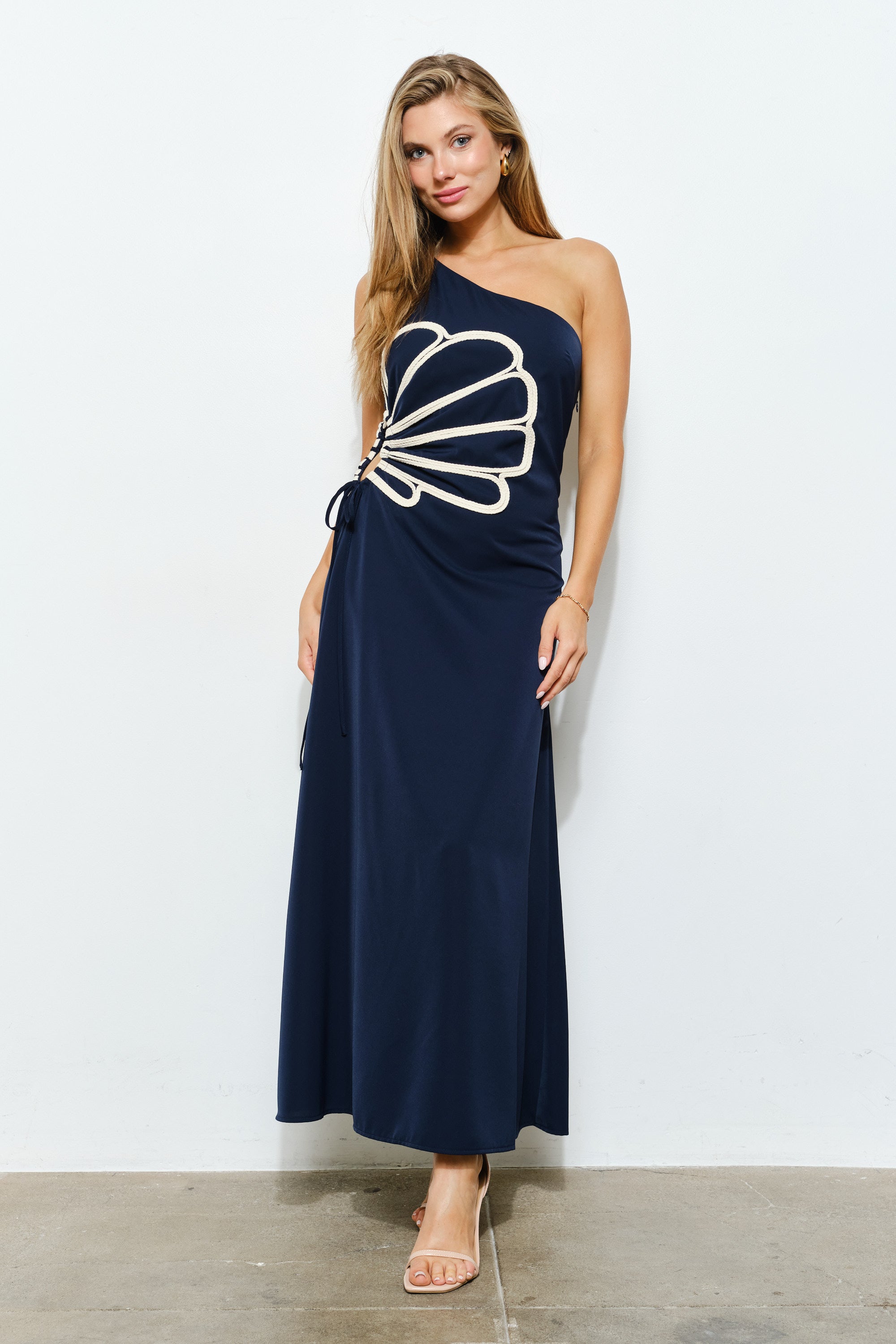 TCS2936 - One-Shoulder Maxi Dress with Floral Cut-Out Detail/ Pre-packed: S(2) – M(2) – L(2) – 6pcs