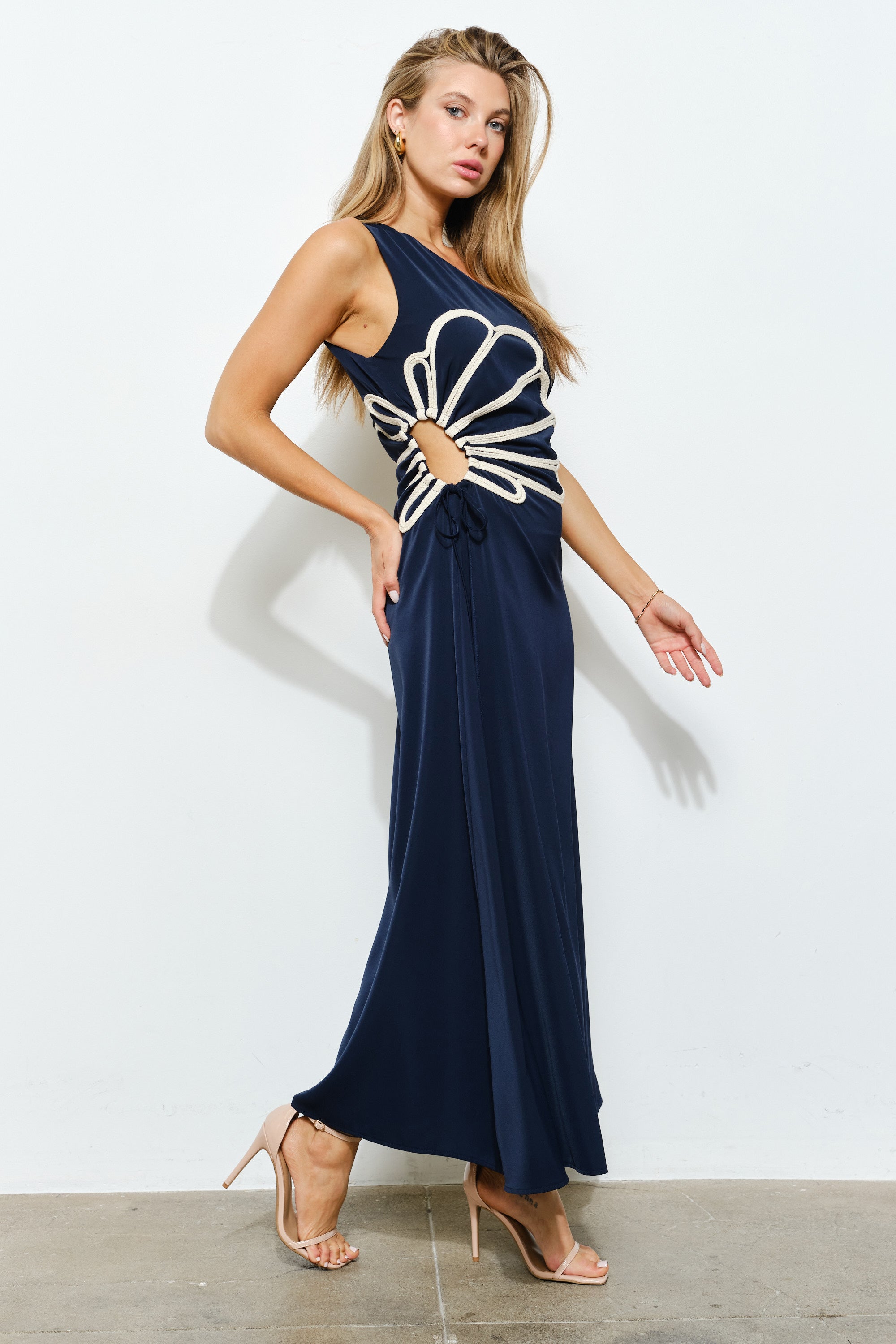 TCS2936 - One-Shoulder Maxi Dress with Floral Cut-Out Detail/ Pre-packed: S(2) – M(2) – L(2) – 6pcs