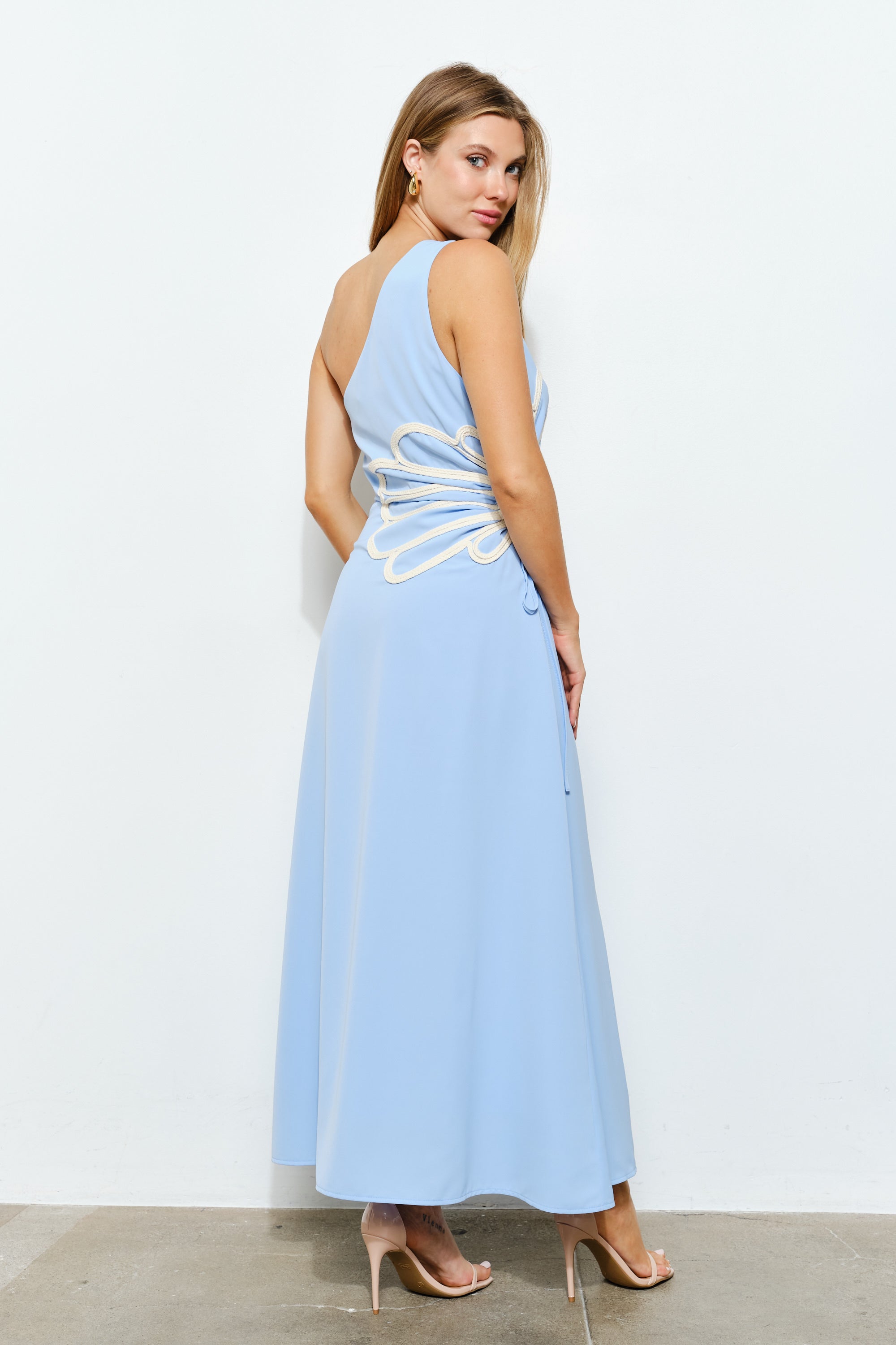 TCS2936 - One-Shoulder Maxi Dress with Floral Cut-Out Detail/ Pre-packed: S(2) – M(2) – L(2) – 6pcs