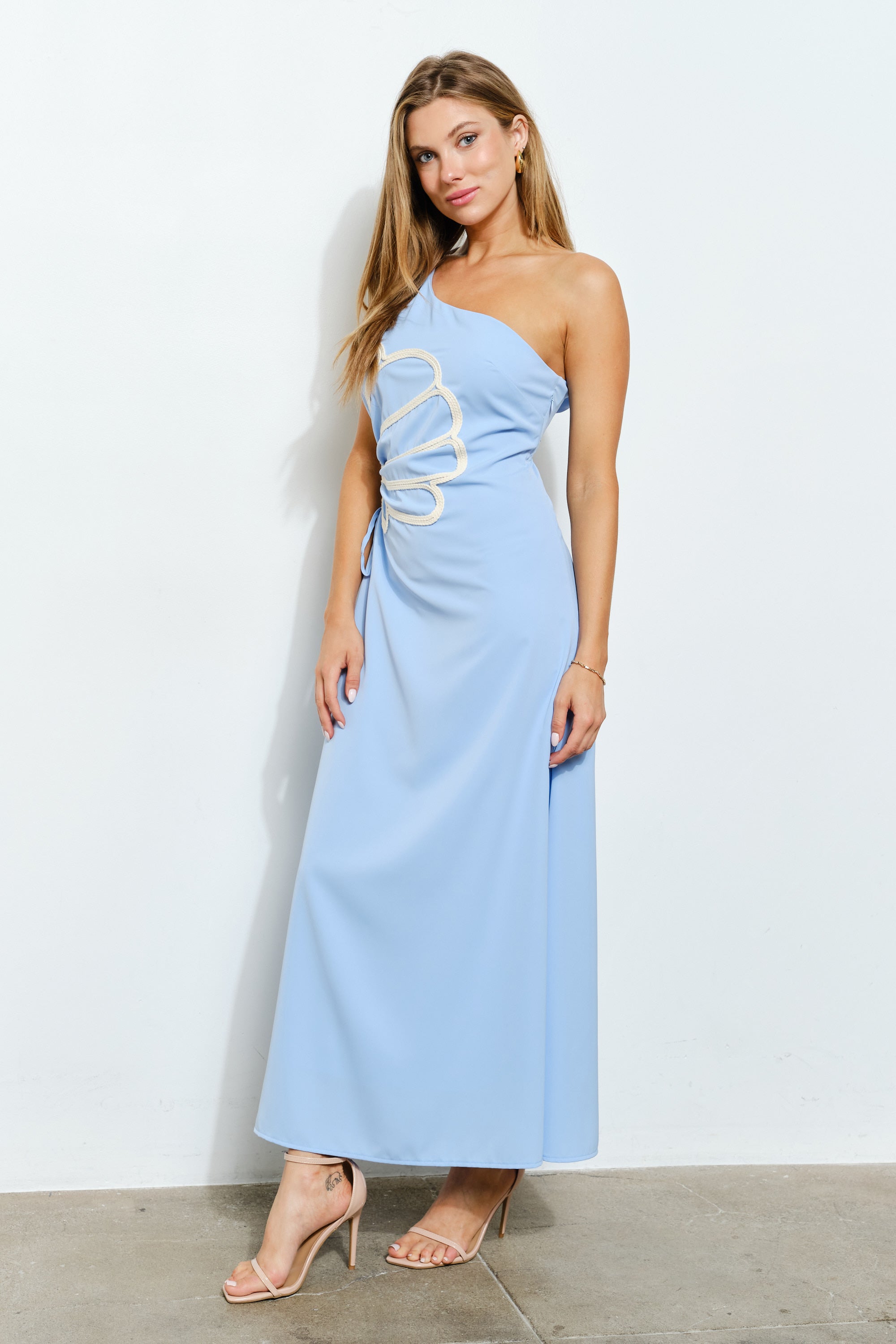 TCS2936 - One-Shoulder Maxi Dress with Floral Cut-Out Detail/ Pre-packed: S(2) – M(2) – L(2) – 6pcs