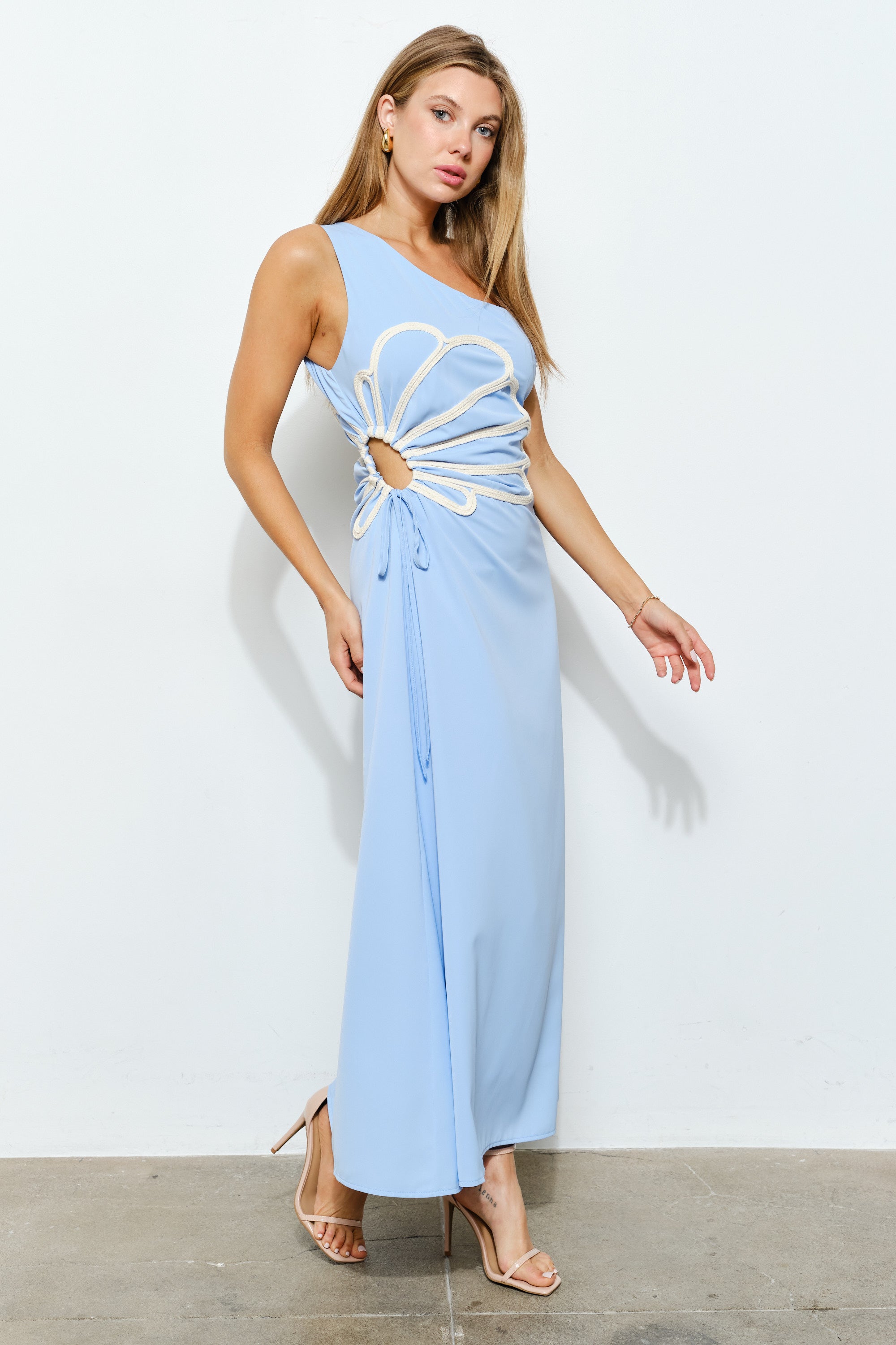 TCS2936 - One-Shoulder Maxi Dress with Floral Cut-Out Detail/ Pre-packed: S(2) – M(2) – L(2) – 6pcs