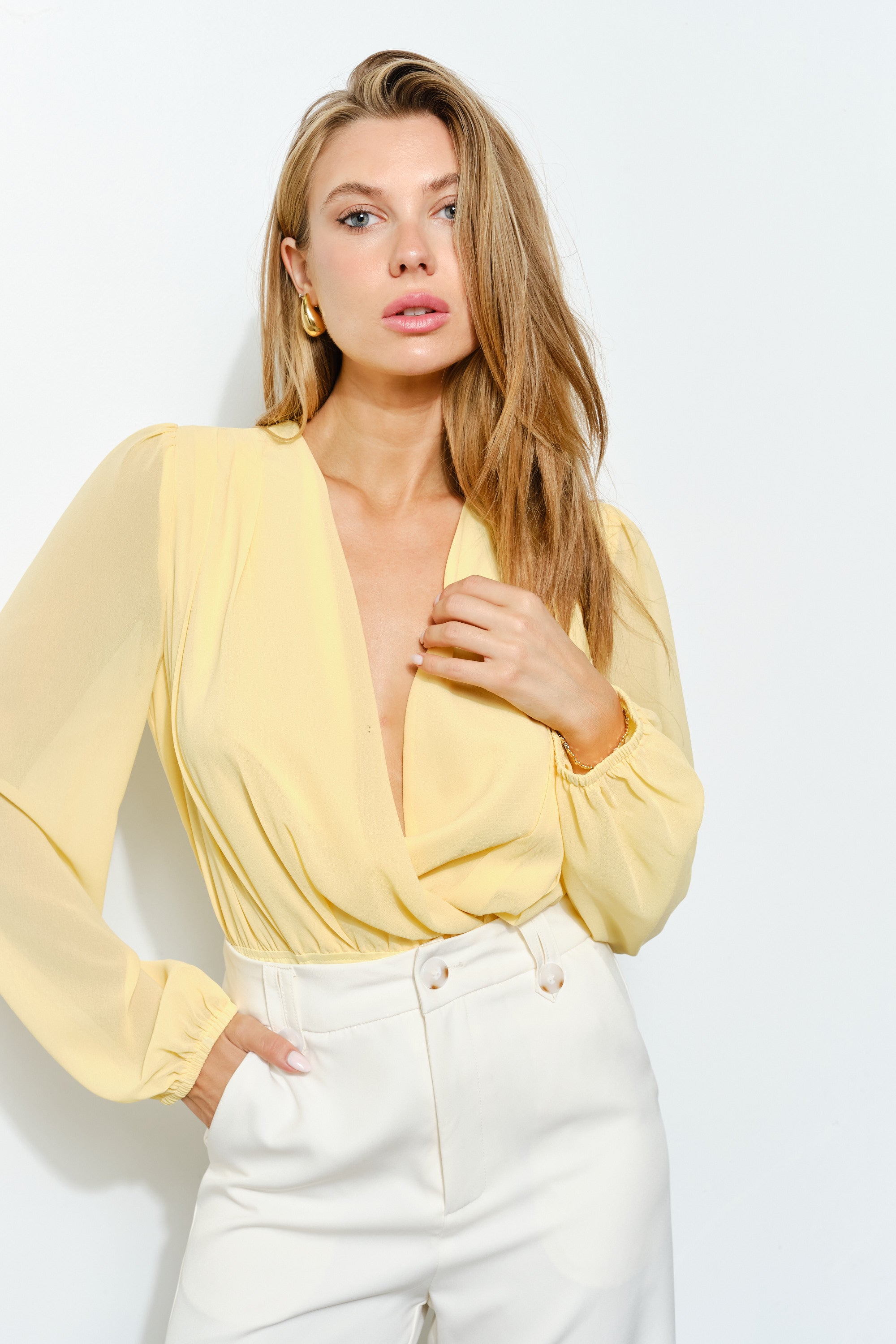 TCS2970- Surplice Long Sleeve Bodysuit Top