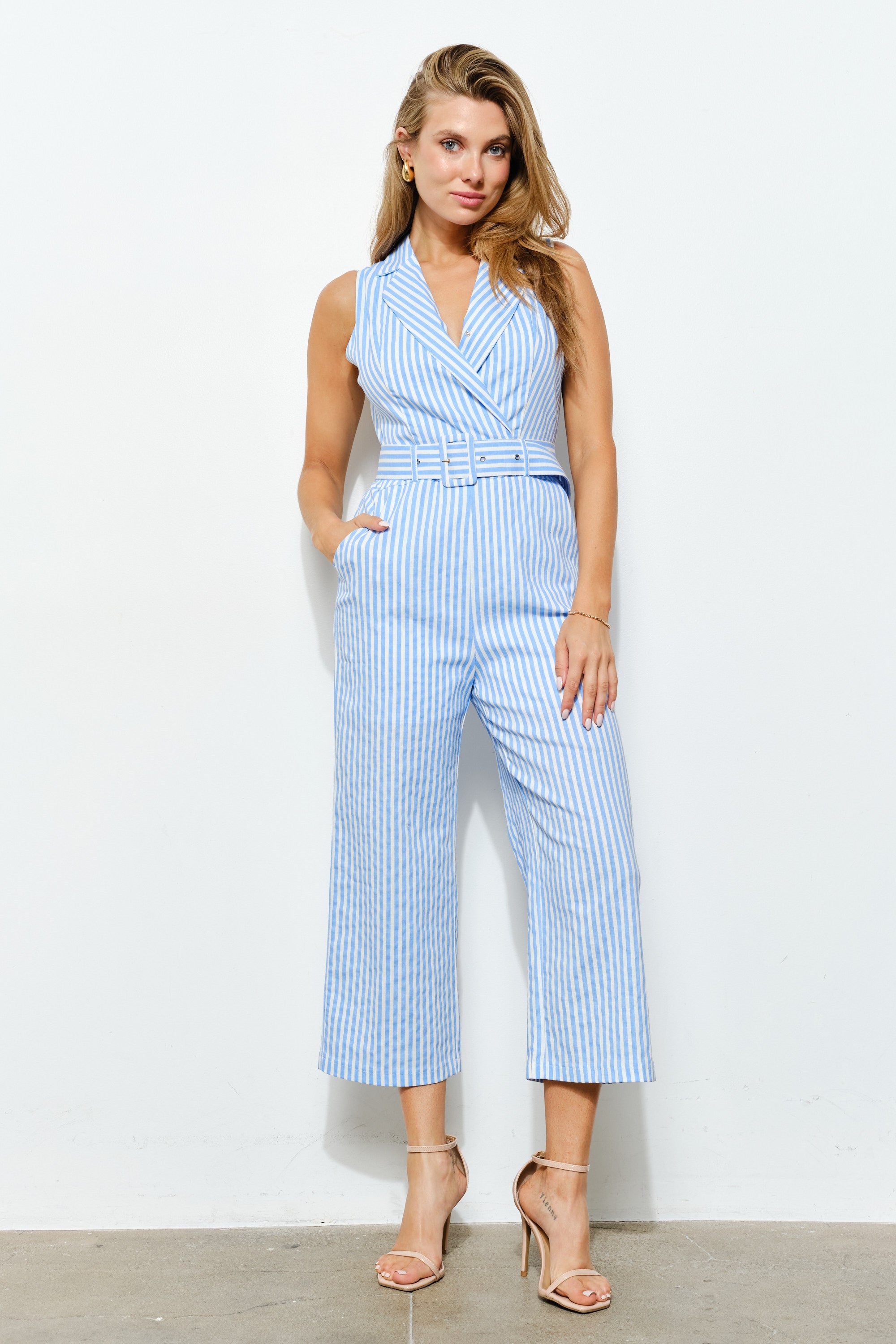 TCS8932S- City Chic Striped Jumpsuit