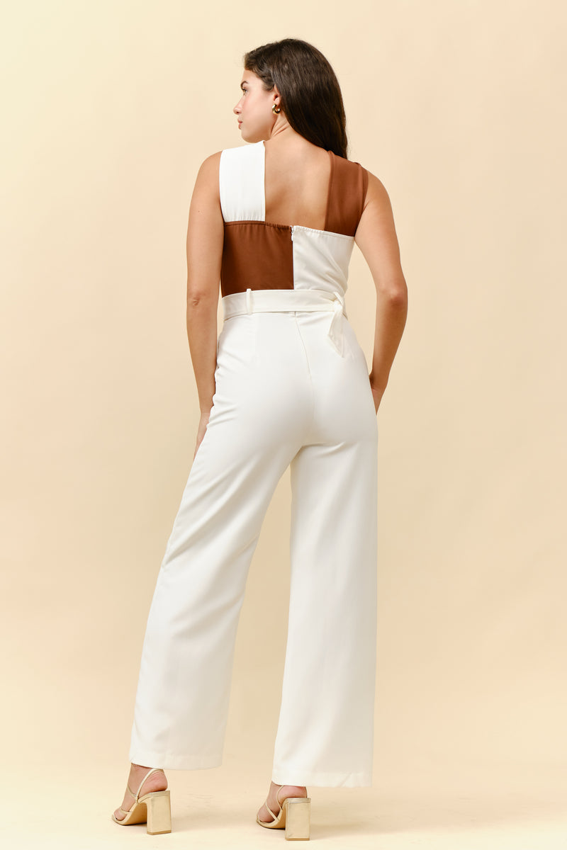 TM204- Belted color block twist-neck jumpsuit