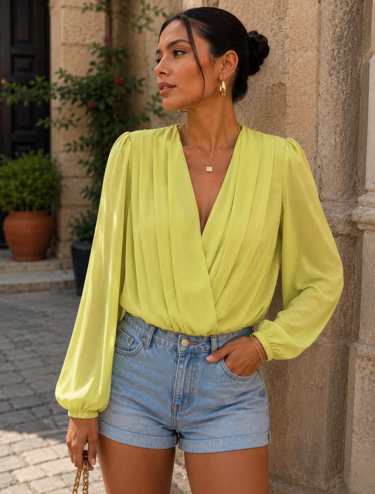 TCS2970- Surplice Long Sleeve Bodysuit Top