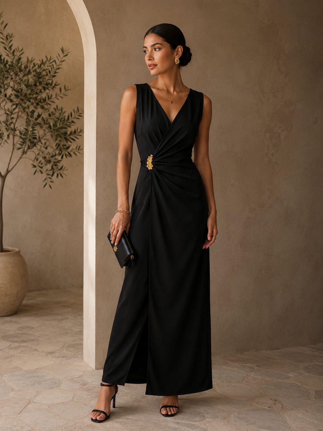 TCS2986- Wrap-Front Wide Leg Jumpsuit