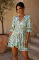 TCH6719P- Floral Puff Sleeve Wrap Mini Dress