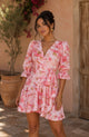 TCH6719P- Floral Puff Sleeve Wrap Mini Dress