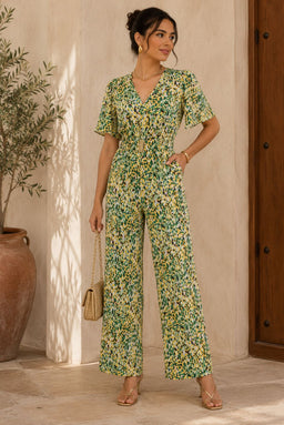TCH8861B- Printed Wide-Leg Jumpsuit