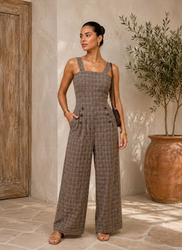 TM139- Plaid Wide-Leg Jumpsuit