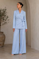 TCS3022 - Sophisticated Tie-Waist Blazer & Wide-Leg Pant Set