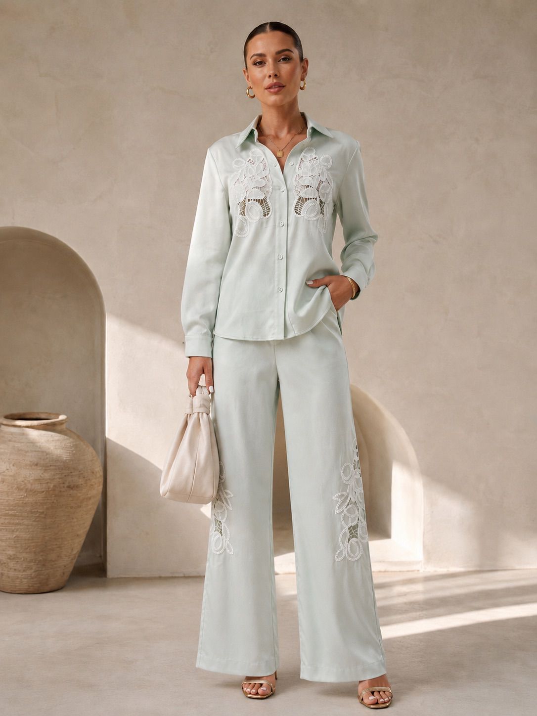 TCS2992P - Lace Detail Wide-Leg Pants