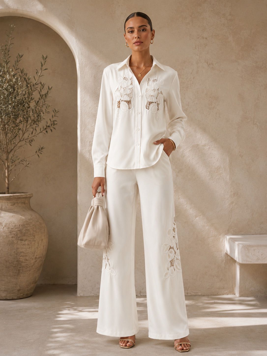 TCS2992 - Lace Detail Button-Down Top