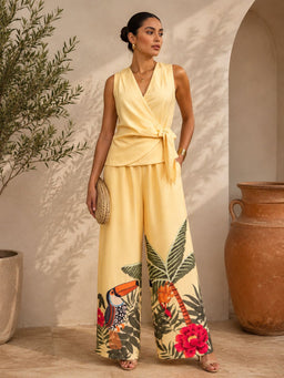 TCS3009 - Tropical Paradise Wrap Top & Wide-Leg Pant Set