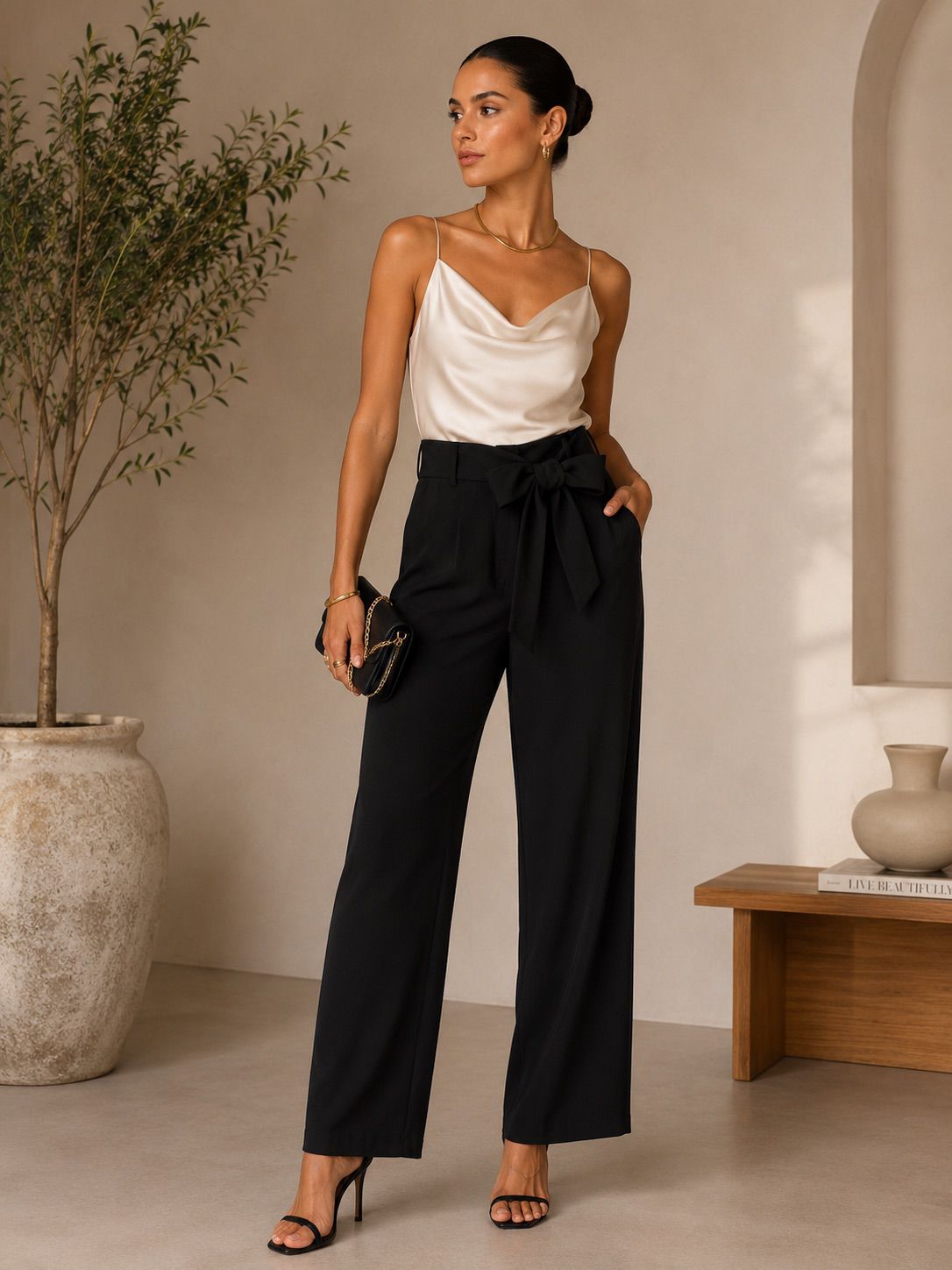 TCS3039 - Tie-Waist Wide Leg Pants